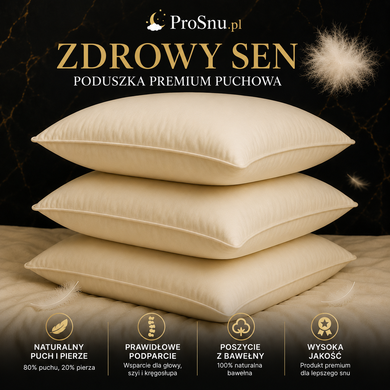 Poduszka Premium z Naturalnego Puchu i Pierza Gęsiego 50×70 cm